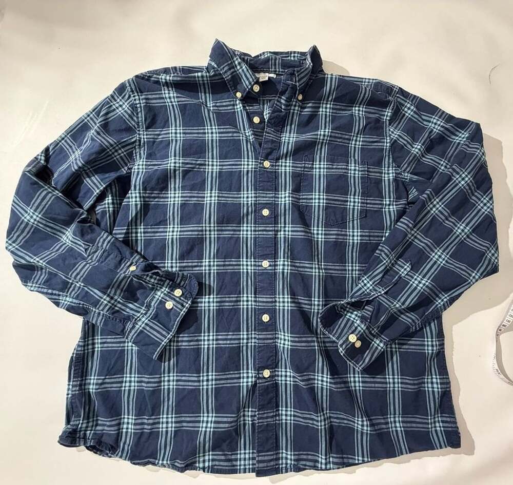 Sonoma XXL Navy Blue Plaid Button Down Shirt Long Sleeve Check Flannel